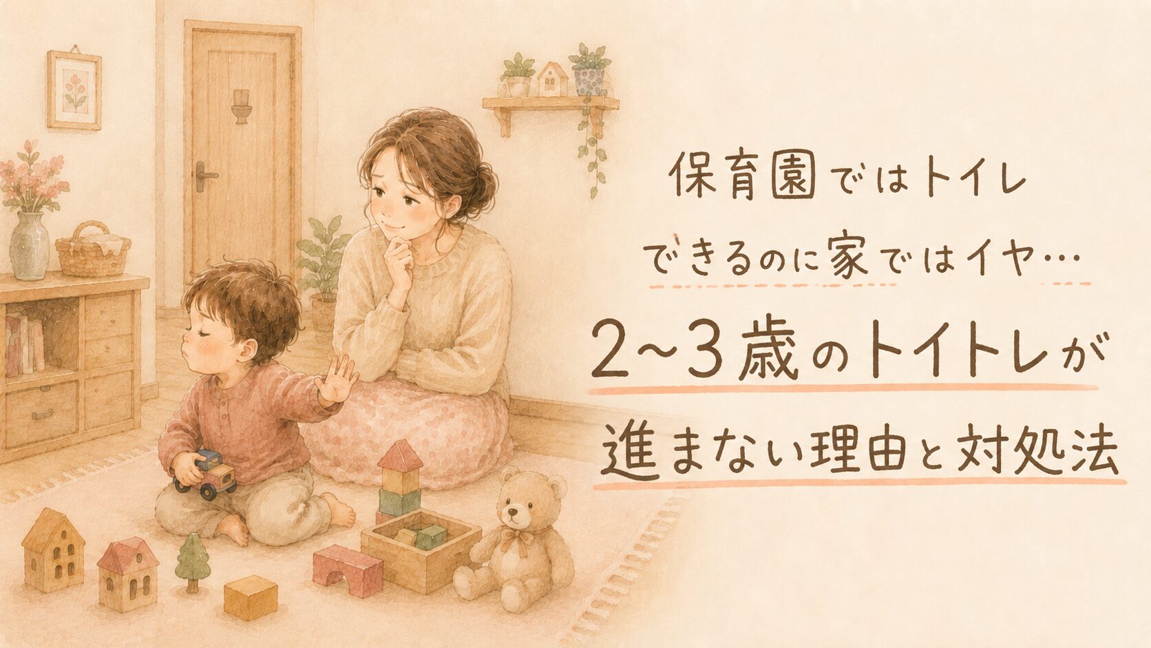 トイレを拒否する子と困り顔のママ